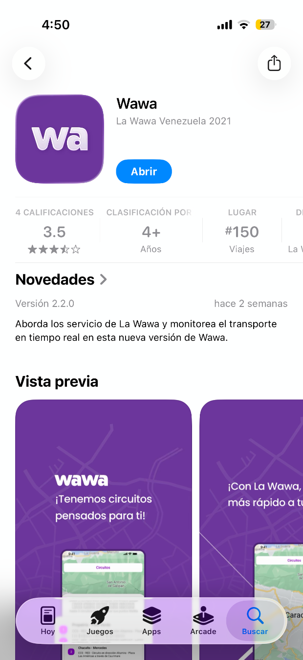 Captura app paso 1: Descarga la app Wawa