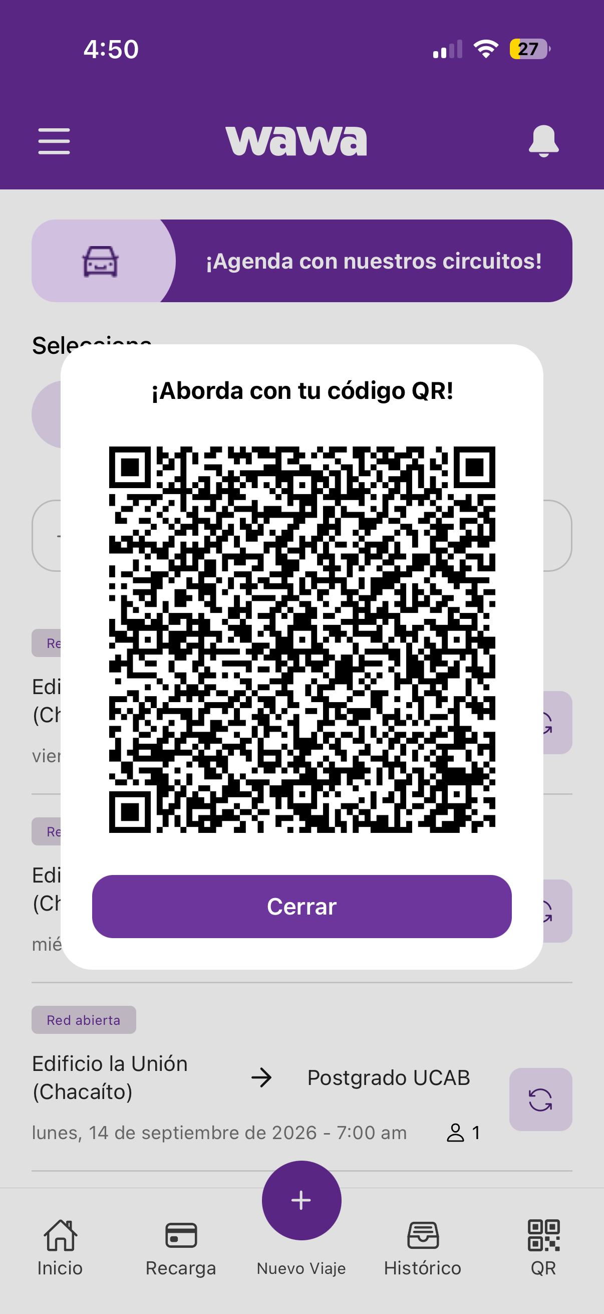 Captura app paso 4: Aborda con tu código QR